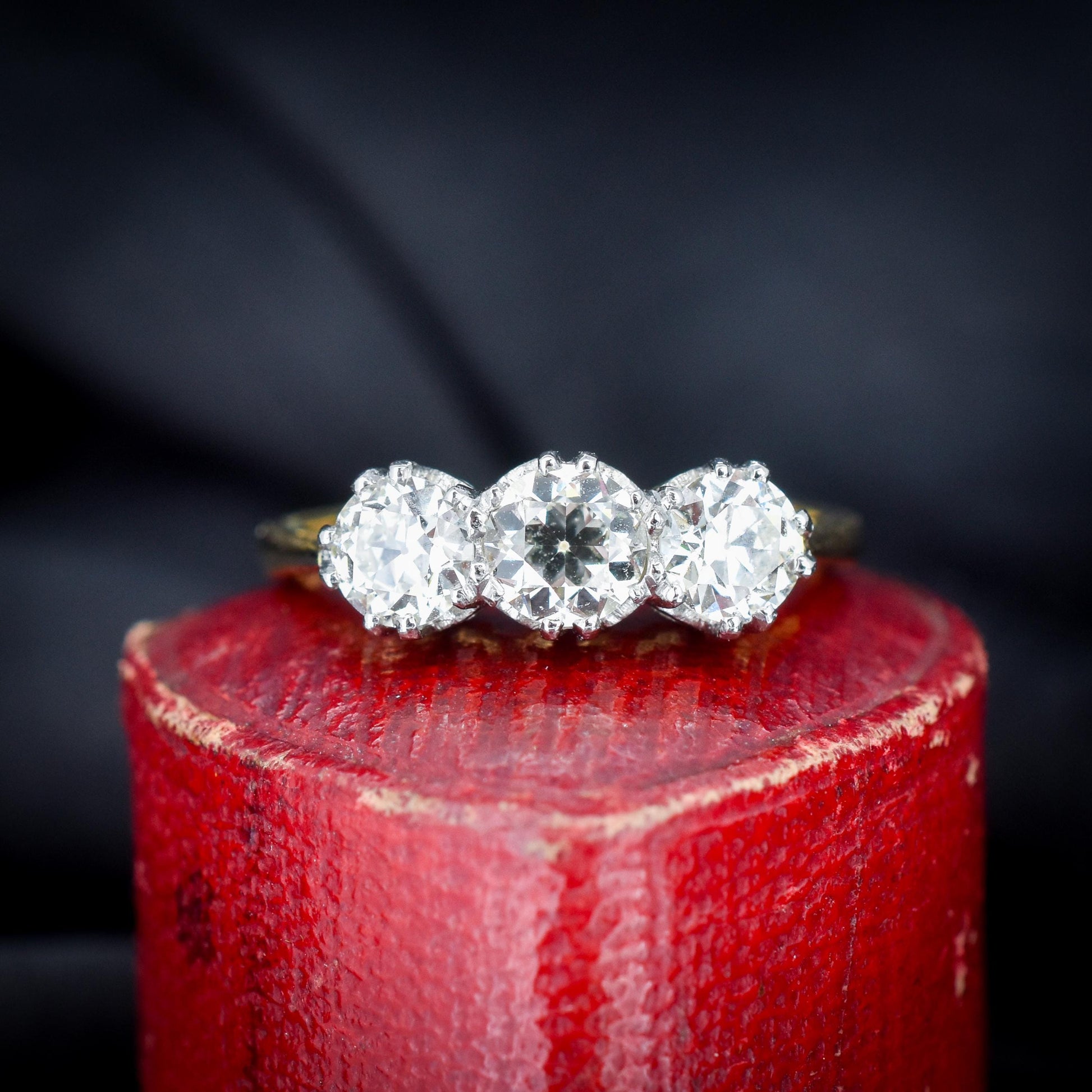 1.60ct Old Cut Diamond Three-Stone 18ct Yellow Gold and Platinum Ring