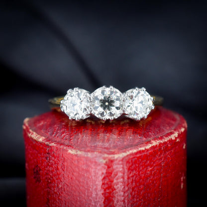 1.60ct Old Cut Diamond Three-Stone 18ct Yellow Gold and Platinum Ring