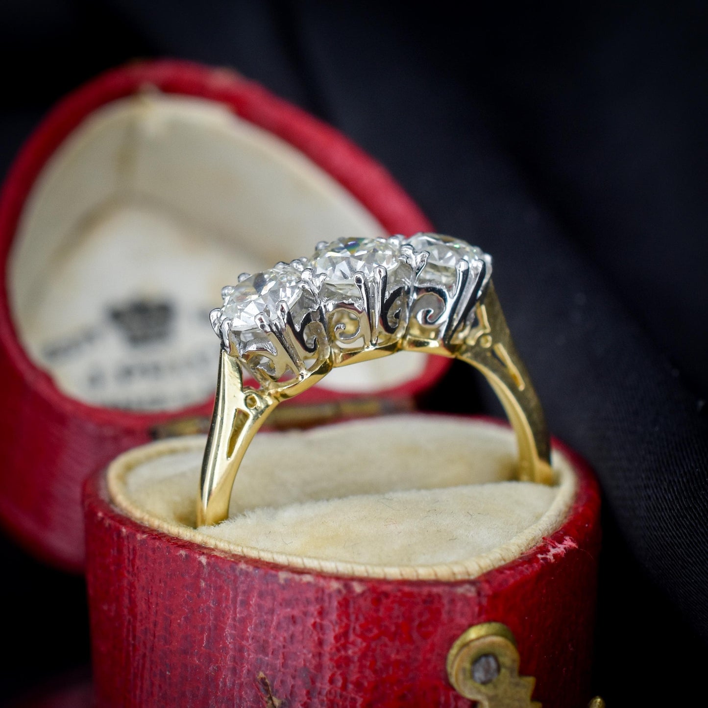 1.60ct Old Cut Diamond Three-Stone 18ct Yellow Gold and Platinum Ring