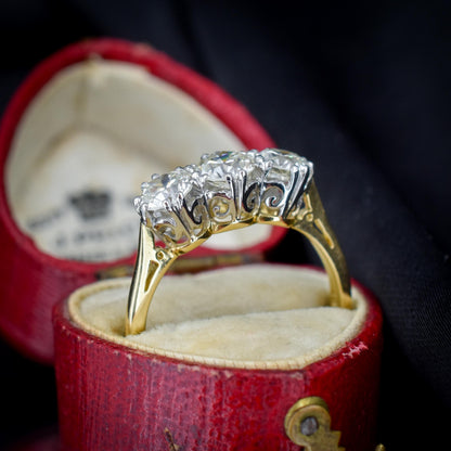 1.60ct Old Cut Diamond Three-Stone 18ct Yellow Gold and Platinum Ring