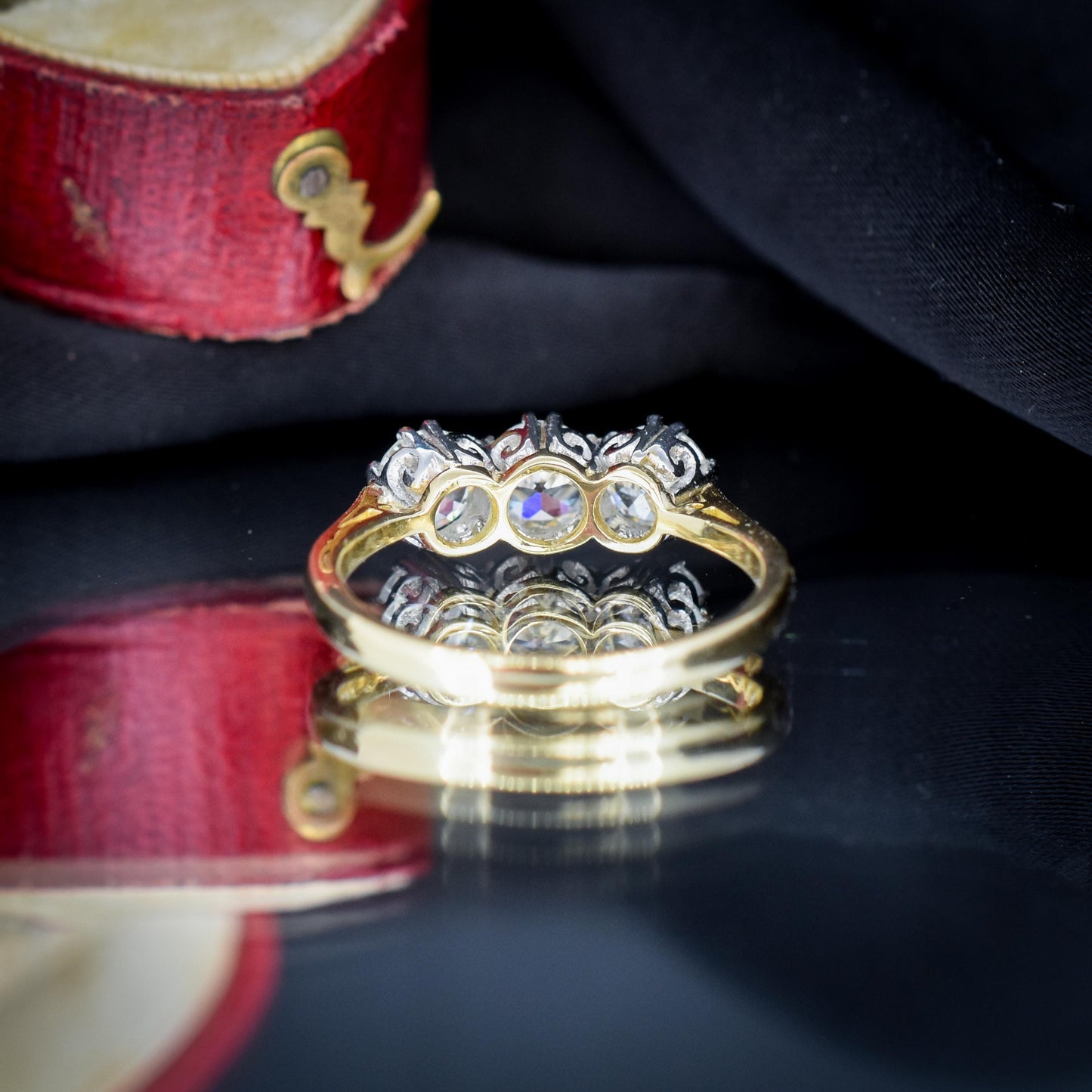 1.60ct Old Cut Diamond Three-Stone 18ct Yellow Gold and Platinum Ring