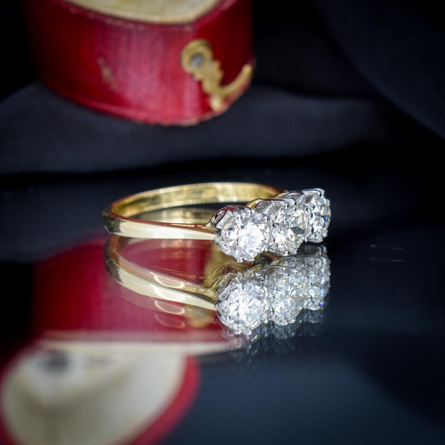 1.60ct Old Cut Diamond Three-Stone 18ct Yellow Gold and Platinum Ring