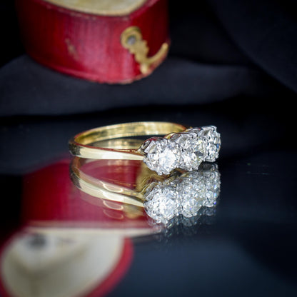 1.60ct Old Cut Diamond Three-Stone 18ct Yellow Gold and Platinum Ring