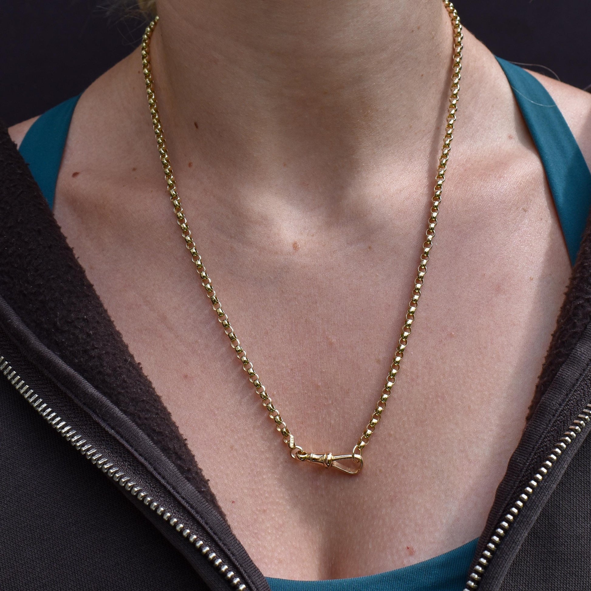 Antique Victorian 9ct Yellow Gold Faceted Belcher Link Chain Necklace with Dog Clip | 20.5"