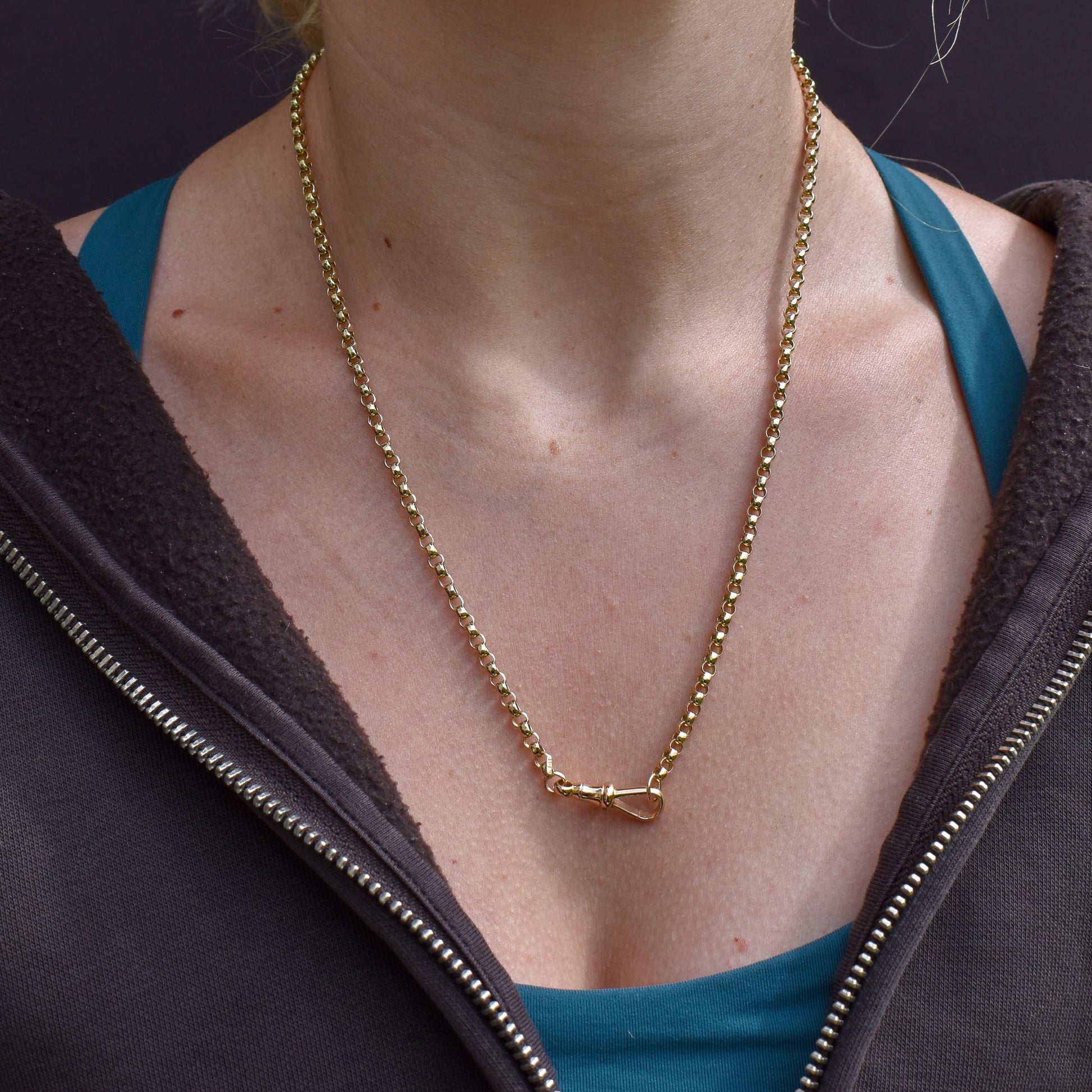 Antique Victorian 9ct Yellow Gold Faceted Belcher Link Chain Necklace with Dog Clip | 20.5"
