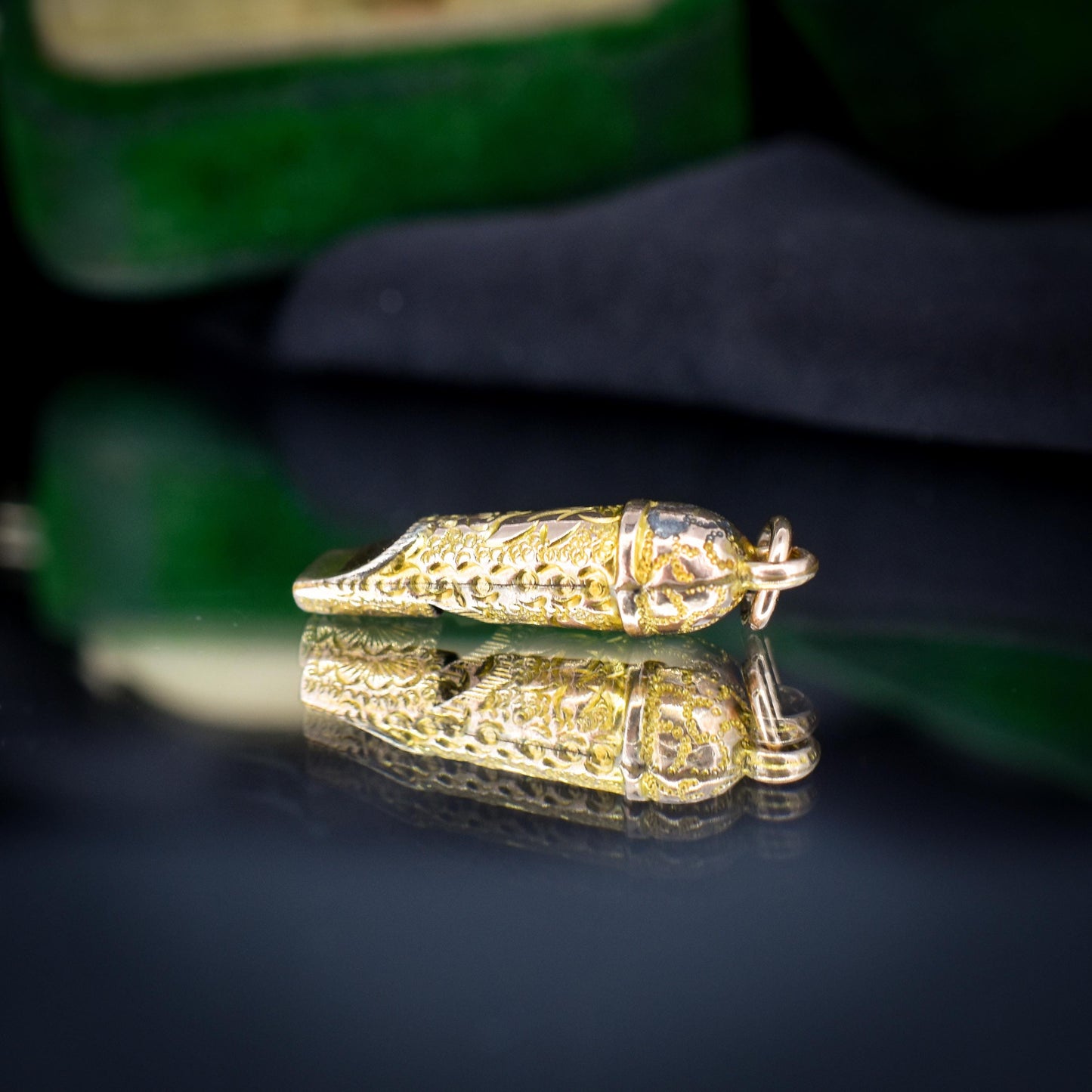 Antique Gold Ivy Engraved Whistle Charm Pendant