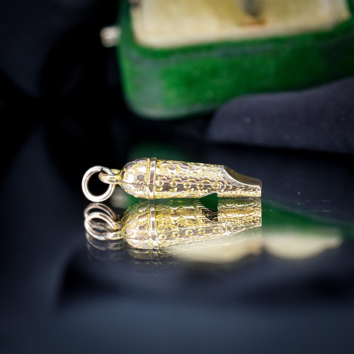 Antique Gold Ivy Engraved Whistle Charm Pendant