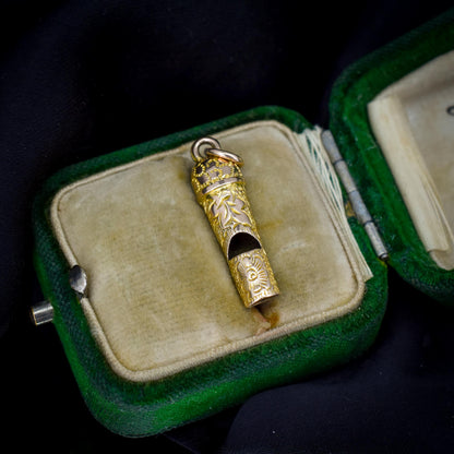 Antique Gold Ivy Engraved Whistle Charm Pendant