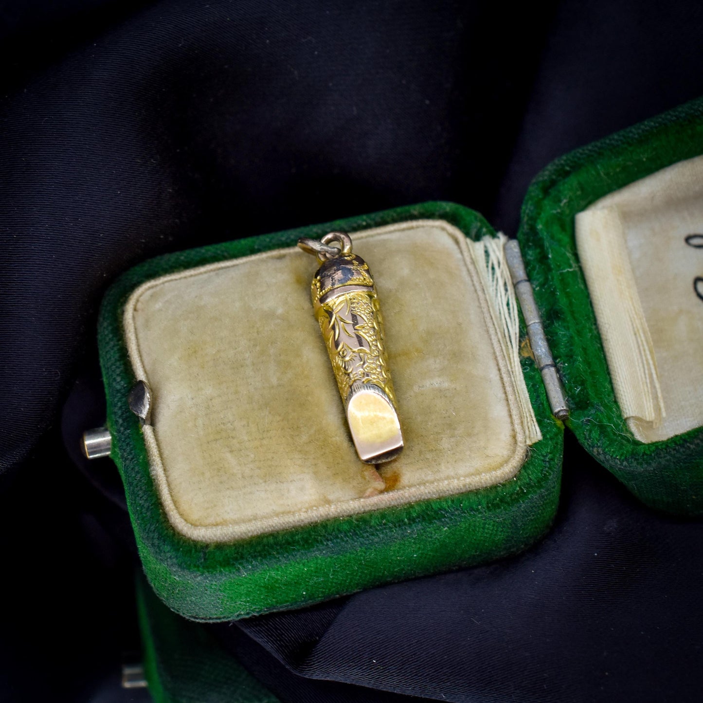 Antique Gold Ivy Engraved Whistle Charm Pendant