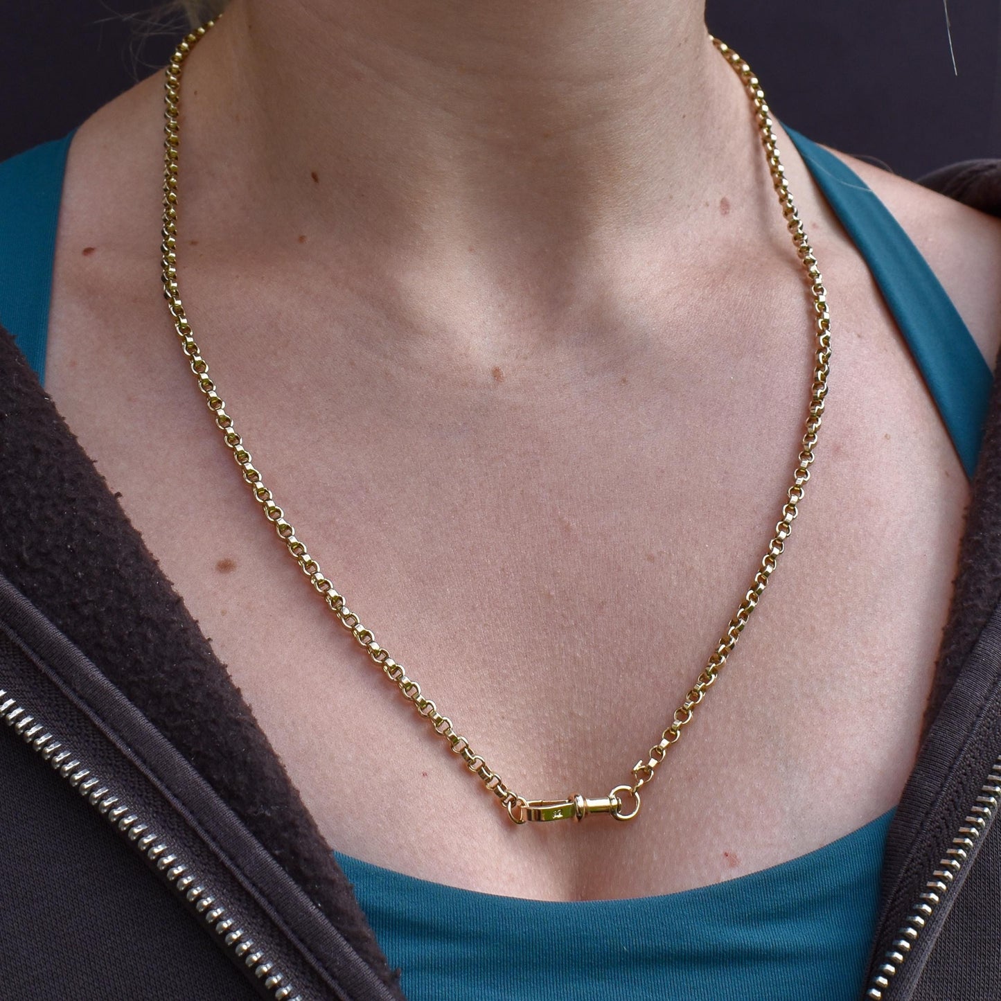 Antique 9ct Gold Rolo Link Chain Necklace with Swivel Dog Clip | 23"