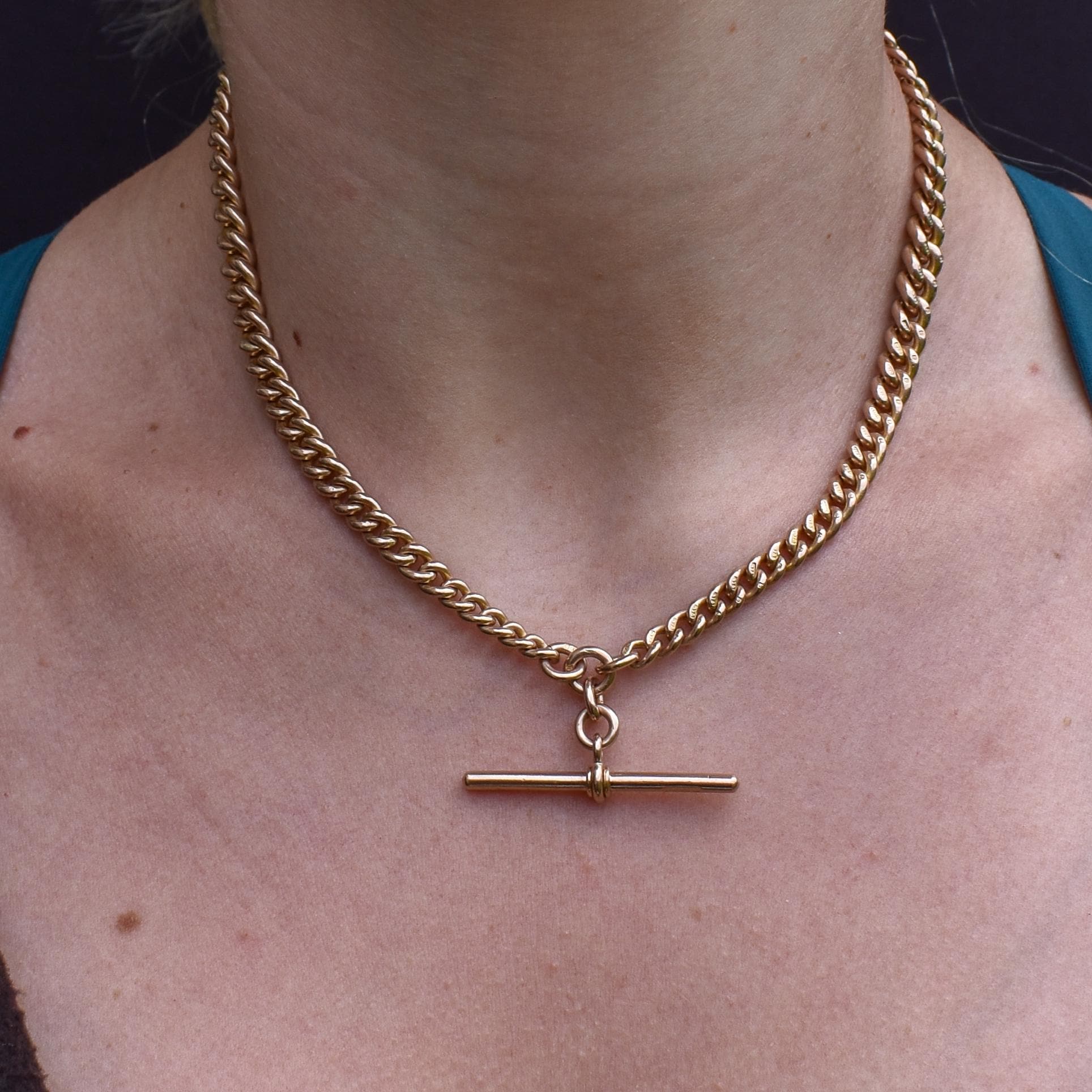 Antique '1912' 9ct Gold Curb Link Dog Clip Albert Watch Chain Necklace - 16"