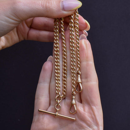 Antique '1912' 9ct Gold Curb Link Dog Clip Albert Watch Chain Necklace - 16"