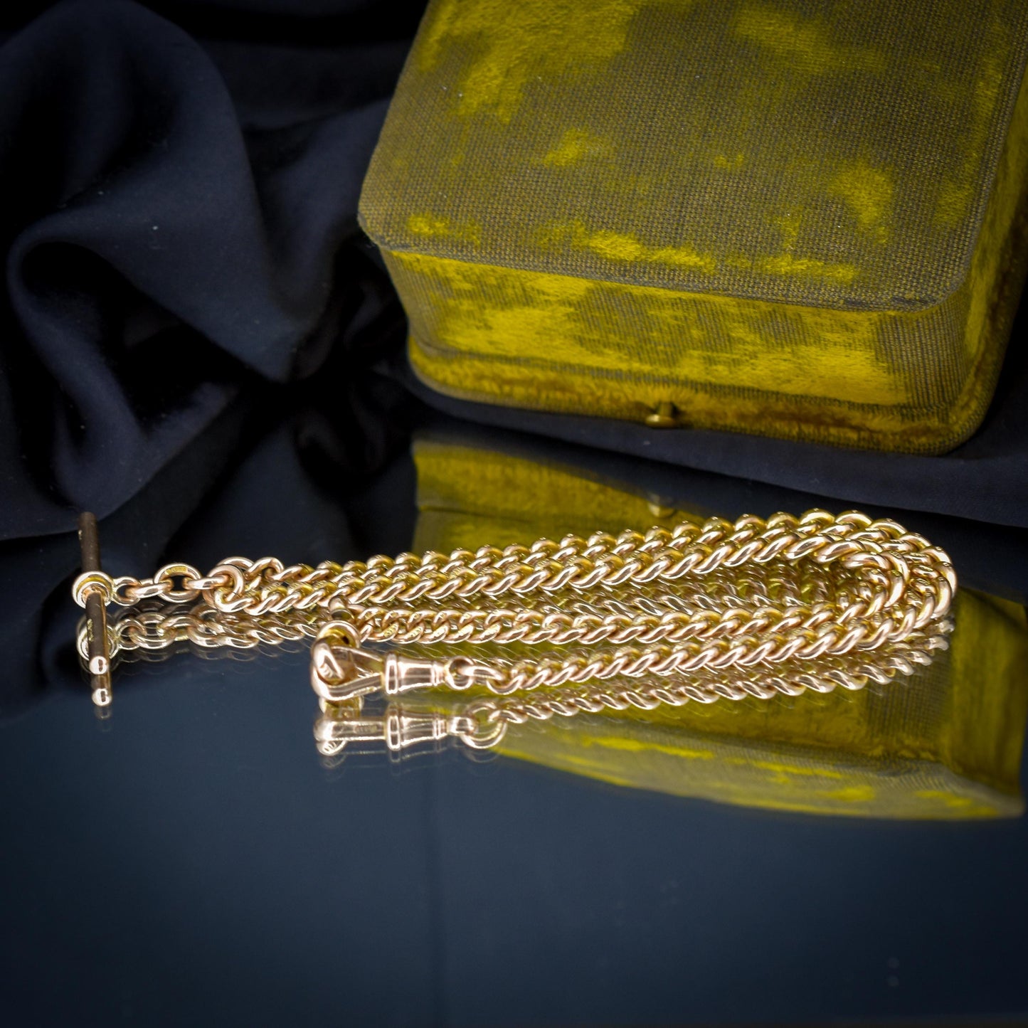 Antique '1912' 9ct Gold Curb Link Dog Clip Albert Watch Chain Necklace - 16"