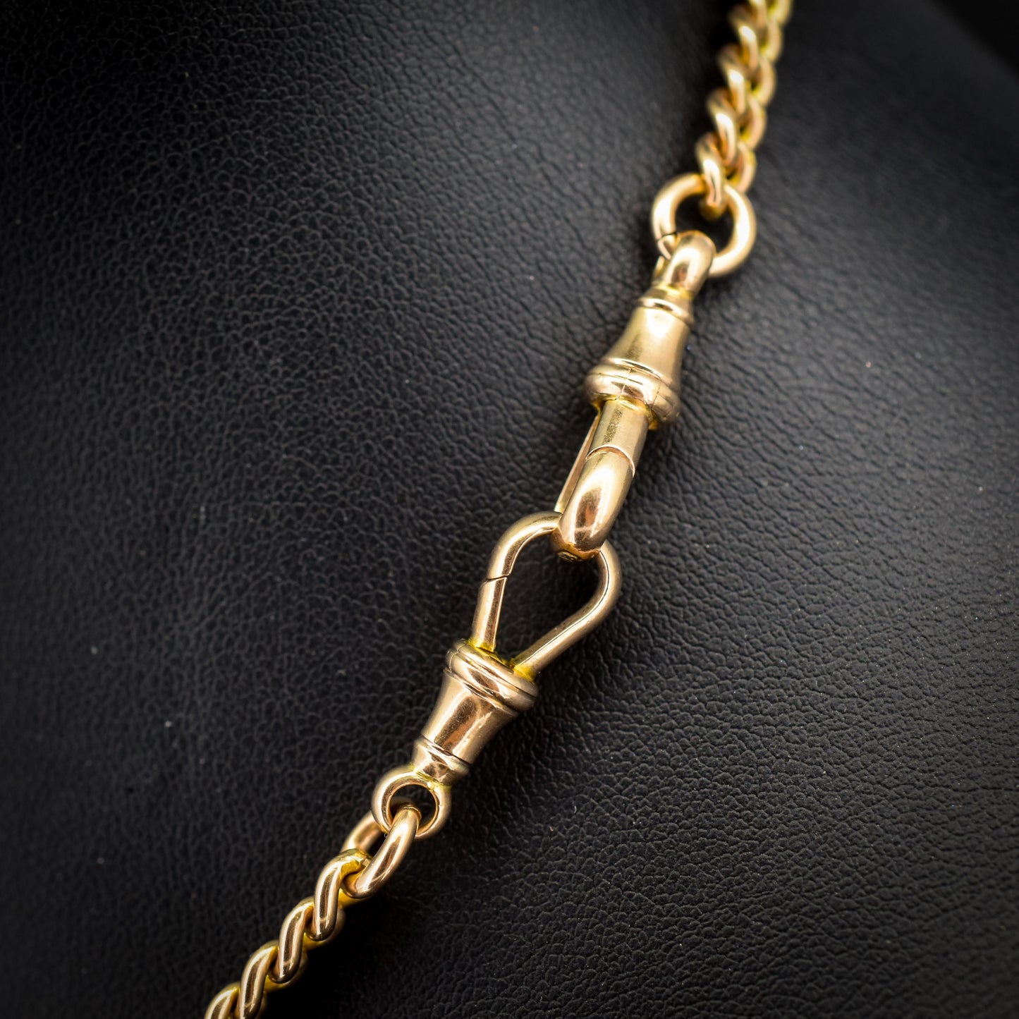 Antique '1912' 9ct Gold Curb Link Dog Clip Albert Watch Chain Necklace - 16"