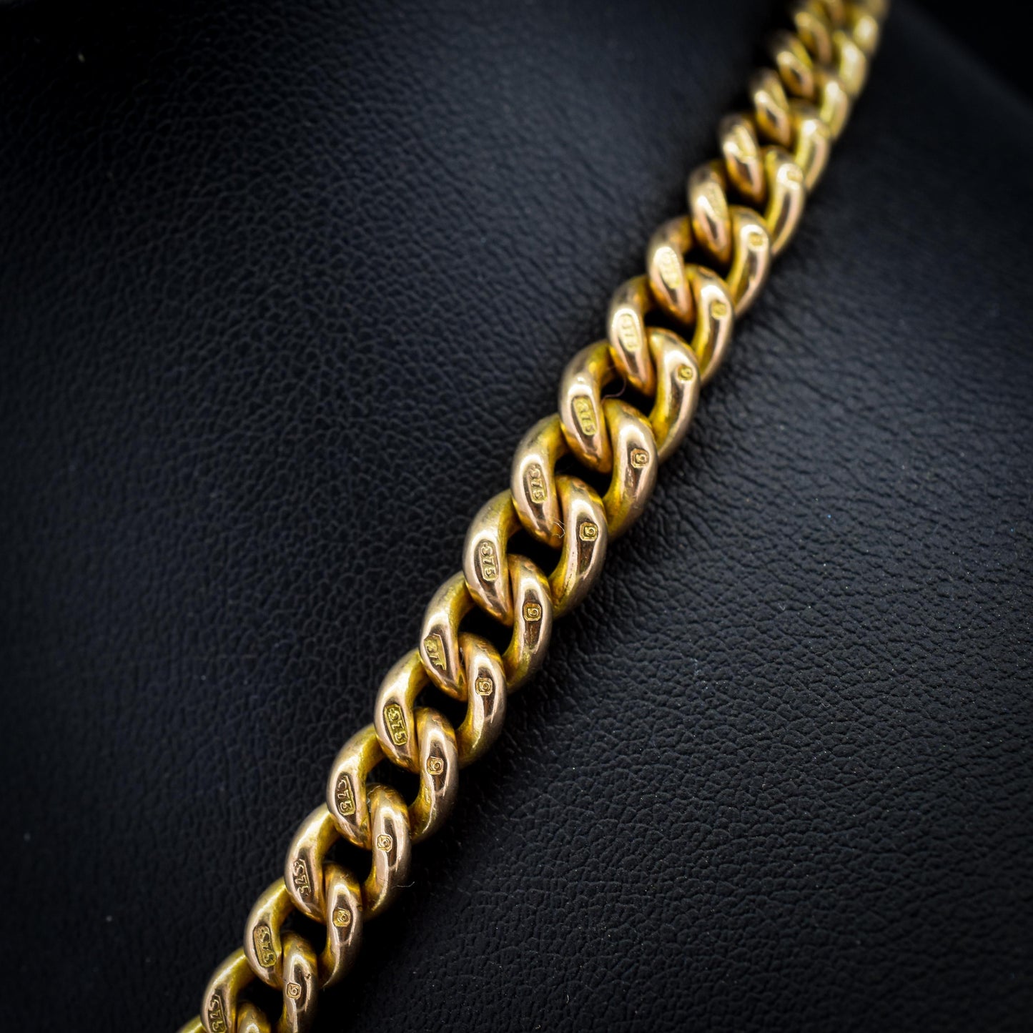 Antique '1912' 9ct Gold Curb Link Dog Clip Albert Watch Chain Necklace - 16"