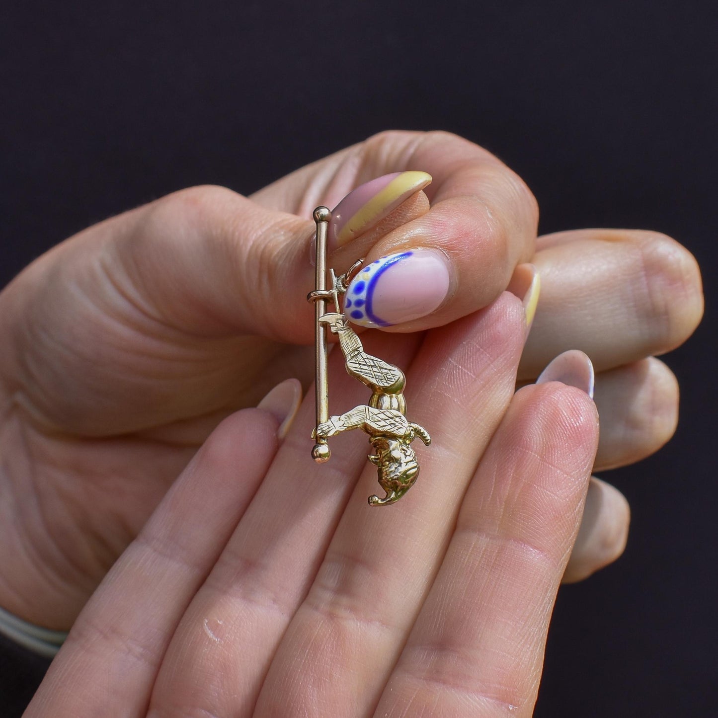Antique 9ct Gold 'Mr Punch' Sliding Charm Pendant