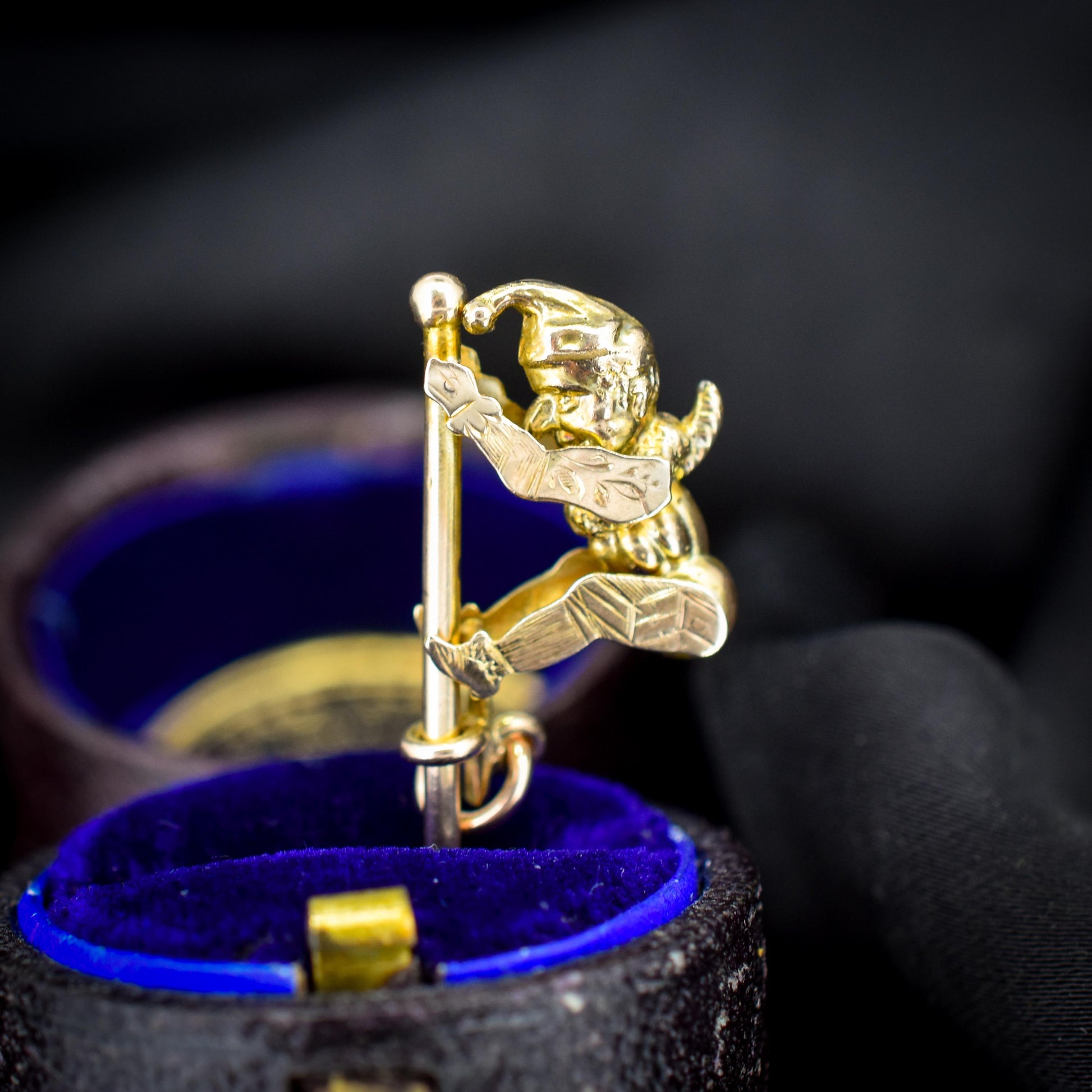 Antique 9ct Gold 'Mr Punch' Sliding Charm Pendant