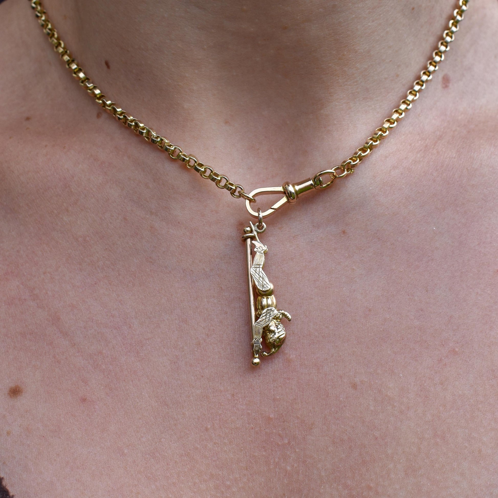 Antique 9ct Gold 'Mr Punch' Sliding Charm Pendant