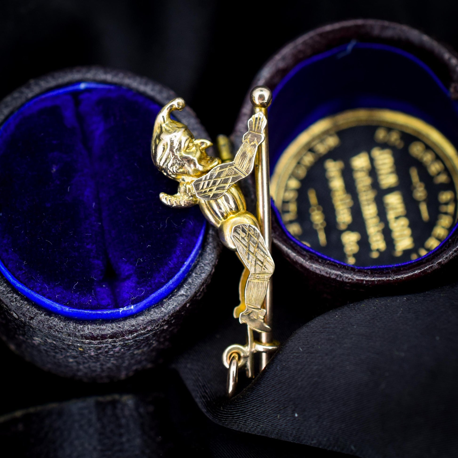 Antique 9ct Gold 'Mr Punch' Sliding Charm Pendant