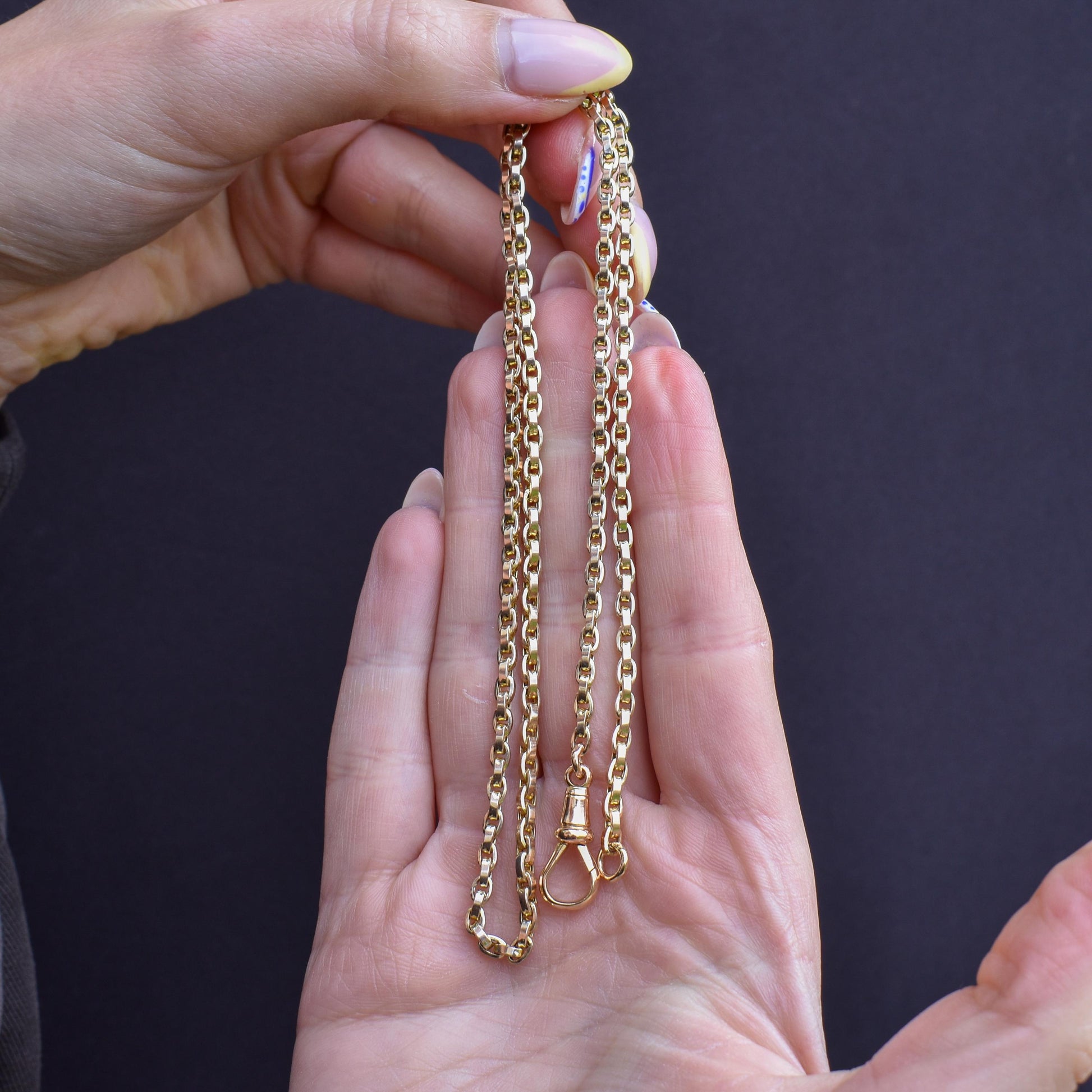Antique Victorian 9ct Gold Oval Link Chain Necklace with Dog Clip | 20.5"
