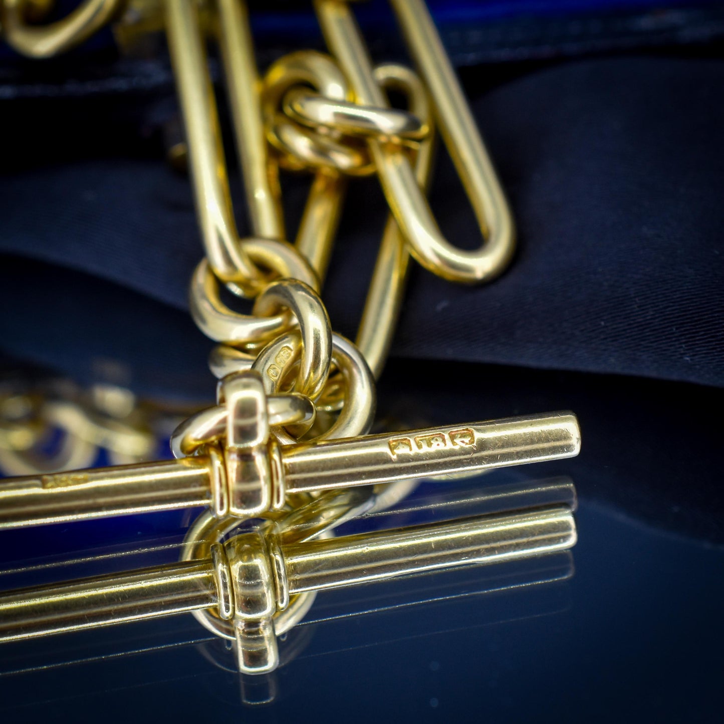 Antique '1923' 18ct Yellow Gold Trombone Watch Chain with Dog Clip and T-bar | 13.5"