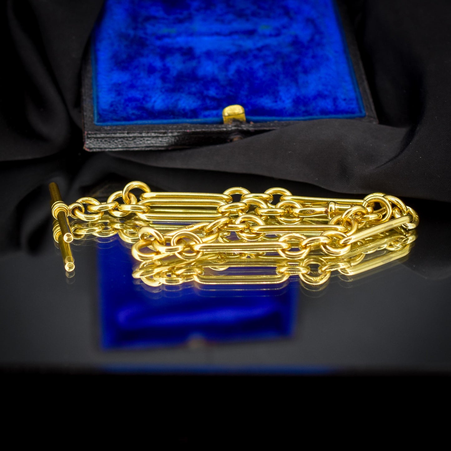 Antique '1923' 18ct Yellow Gold Trombone Watch Chain with Dog Clip and T-bar | 13.5"