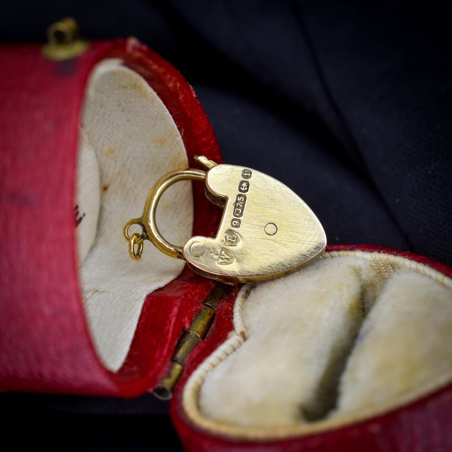 Antique '1908' 9ct Gold Diamond Heart Padlock Charm Pendant