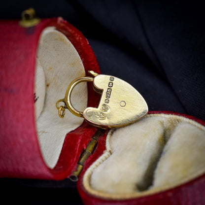 Antique '1908' 9ct Gold Diamond Heart Padlock Charm Pendant