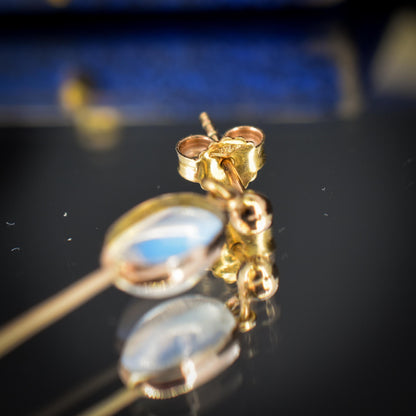 Antique Moonstone 9ct Gold Bezel Drop Dangle Earrings