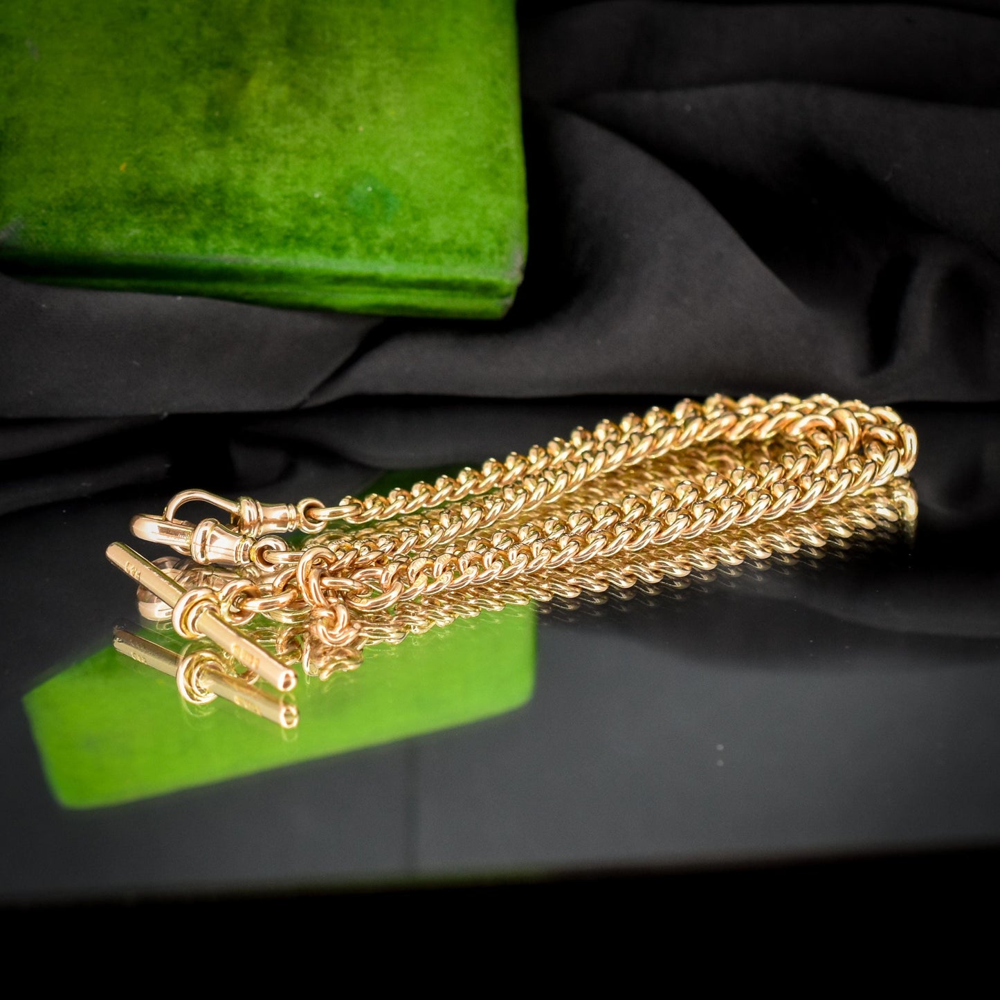 Antique 15.75" 9ct Gold Double Dog Clip Albert Curb Watch Chain Necklace