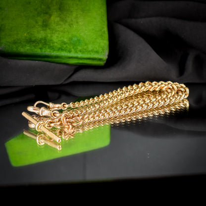Antique 15.75" 9ct Gold Double Dog Clip Albert Curb Watch Chain Necklace