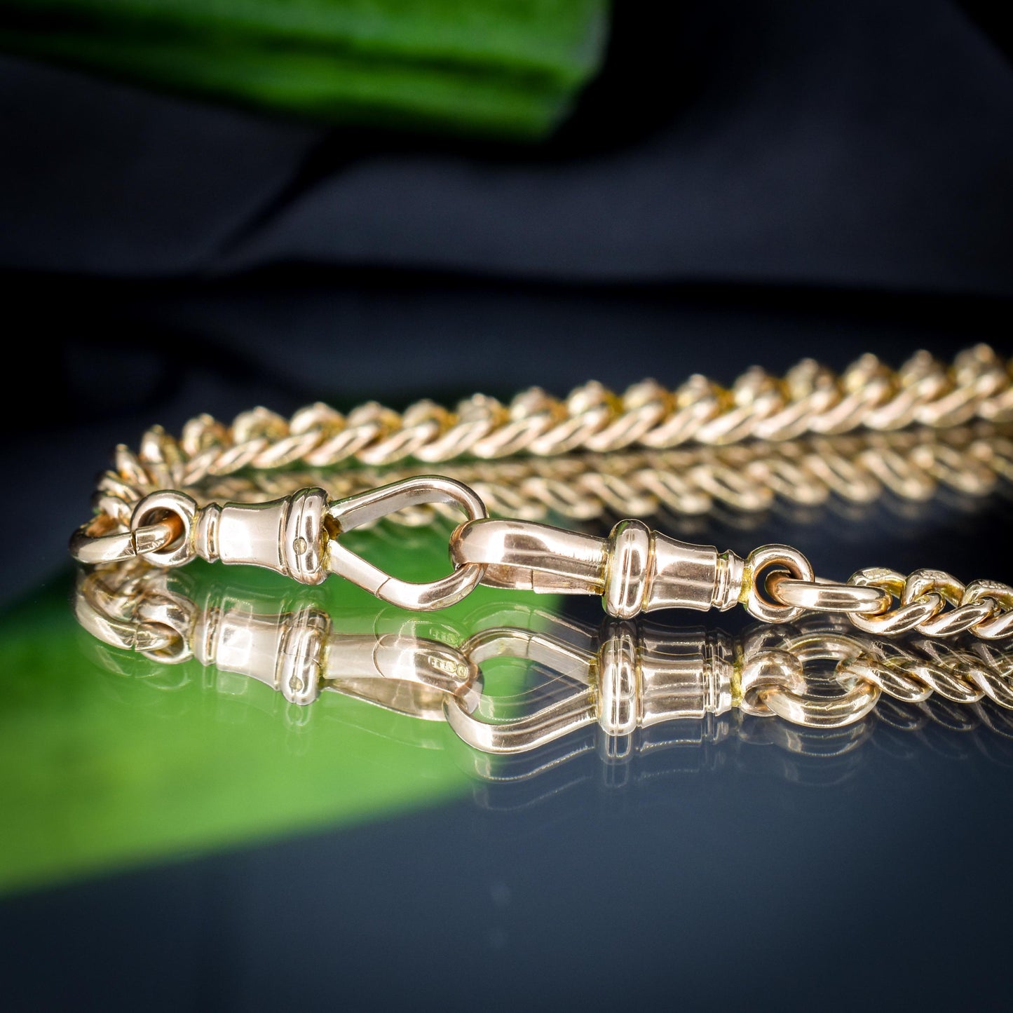 Antique 15.75" 9ct Gold Double Dog Clip Albert Curb Watch Chain Necklace