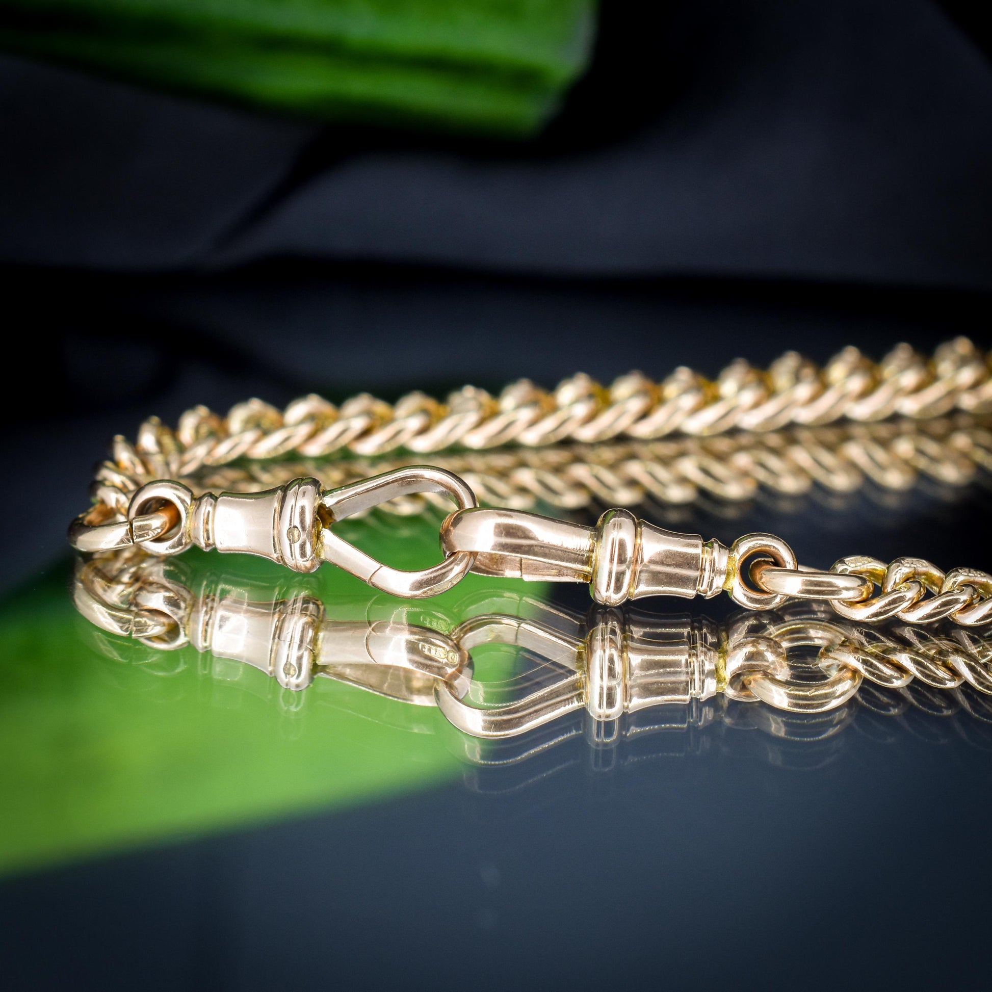 Antique 15.75" 9ct Gold Double Dog Clip Albert Curb Watch Chain Necklace