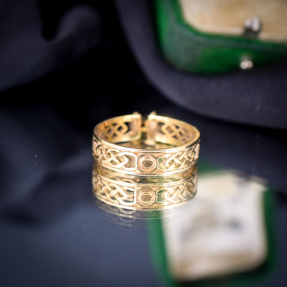 Vintage Fancy Celtic Heart Padlock Drop 9ct Yellow Gold Band Ring