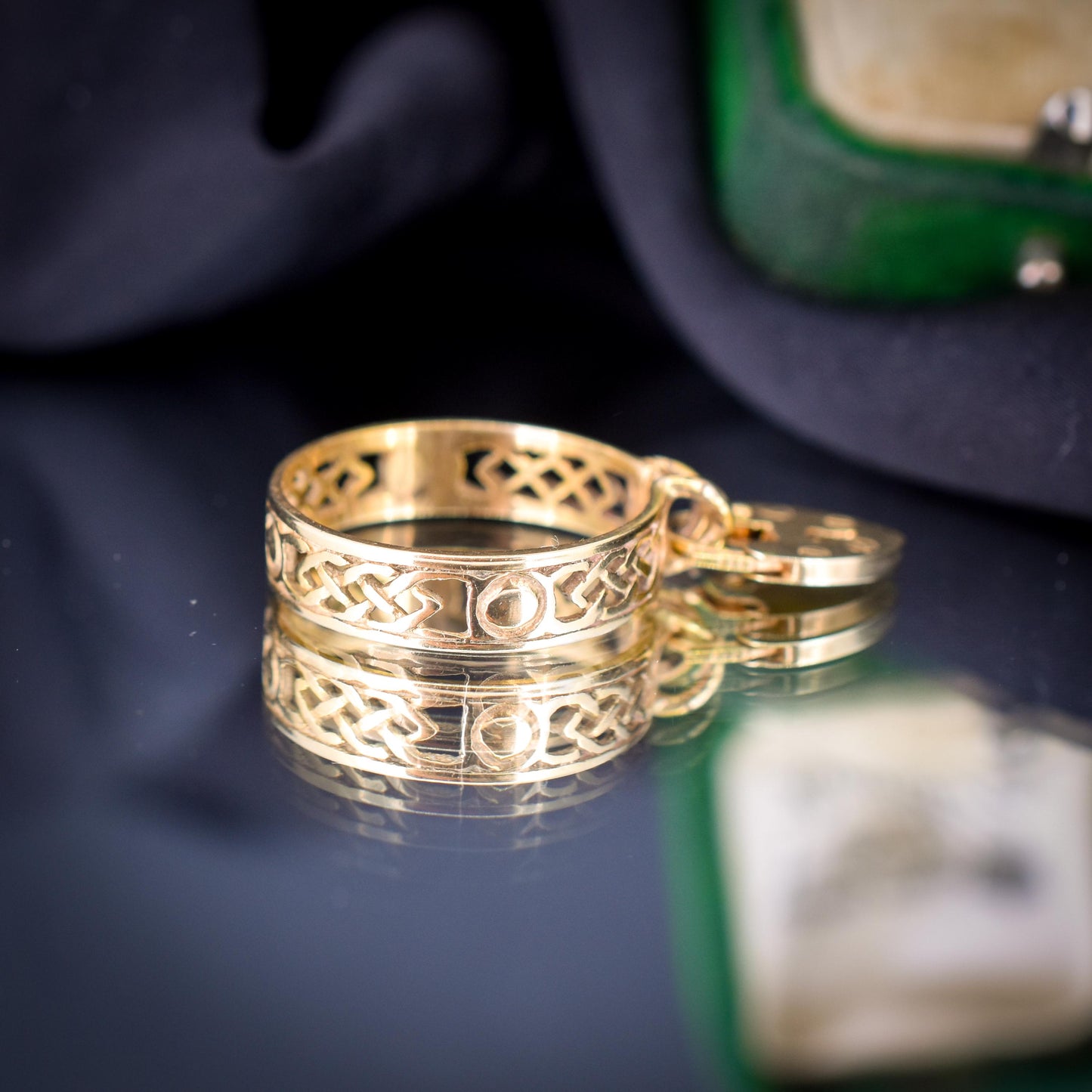 Vintage Fancy Celtic Heart Padlock Drop 9ct Yellow Gold Band Ring