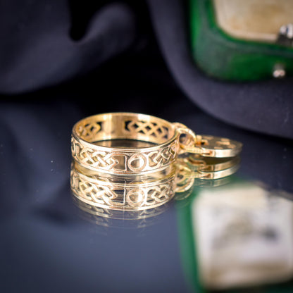 Vintage Fancy Celtic Heart Padlock Drop 9ct Yellow Gold Band Ring