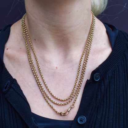 Antique Victorian 9ct Gold Long Guard Chain Necklace (22.7g) 58"
