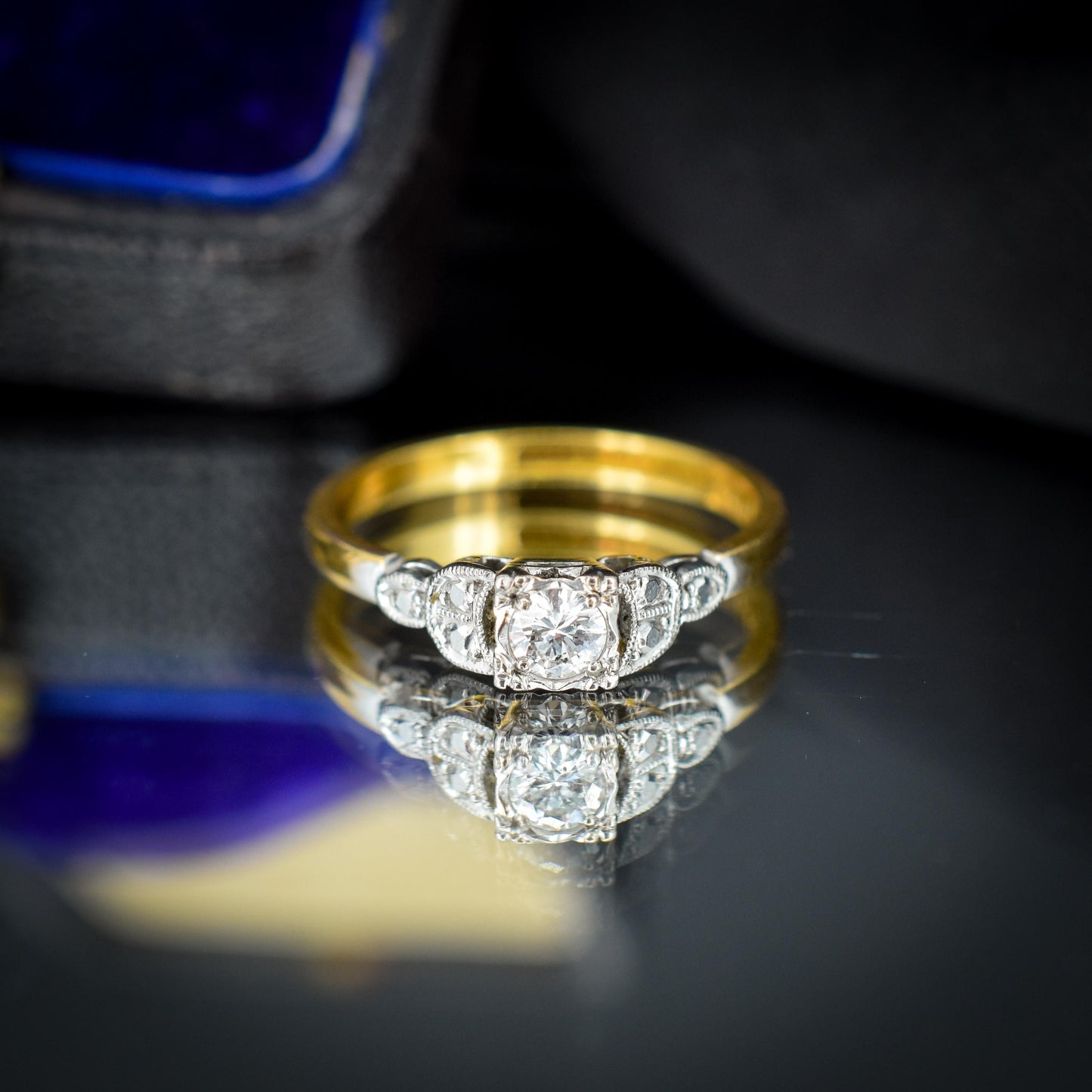 Antique 0.20ct Diamond Square Solitaire 18ct Gold Engagement Ring - Art Deco