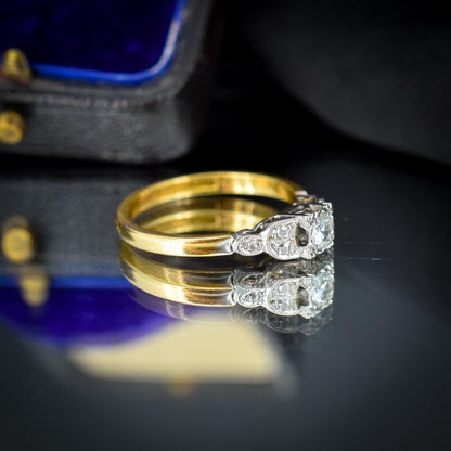 Antique 0.20ct Diamond Square Solitaire 18ct Gold Engagement Ring - Art Deco