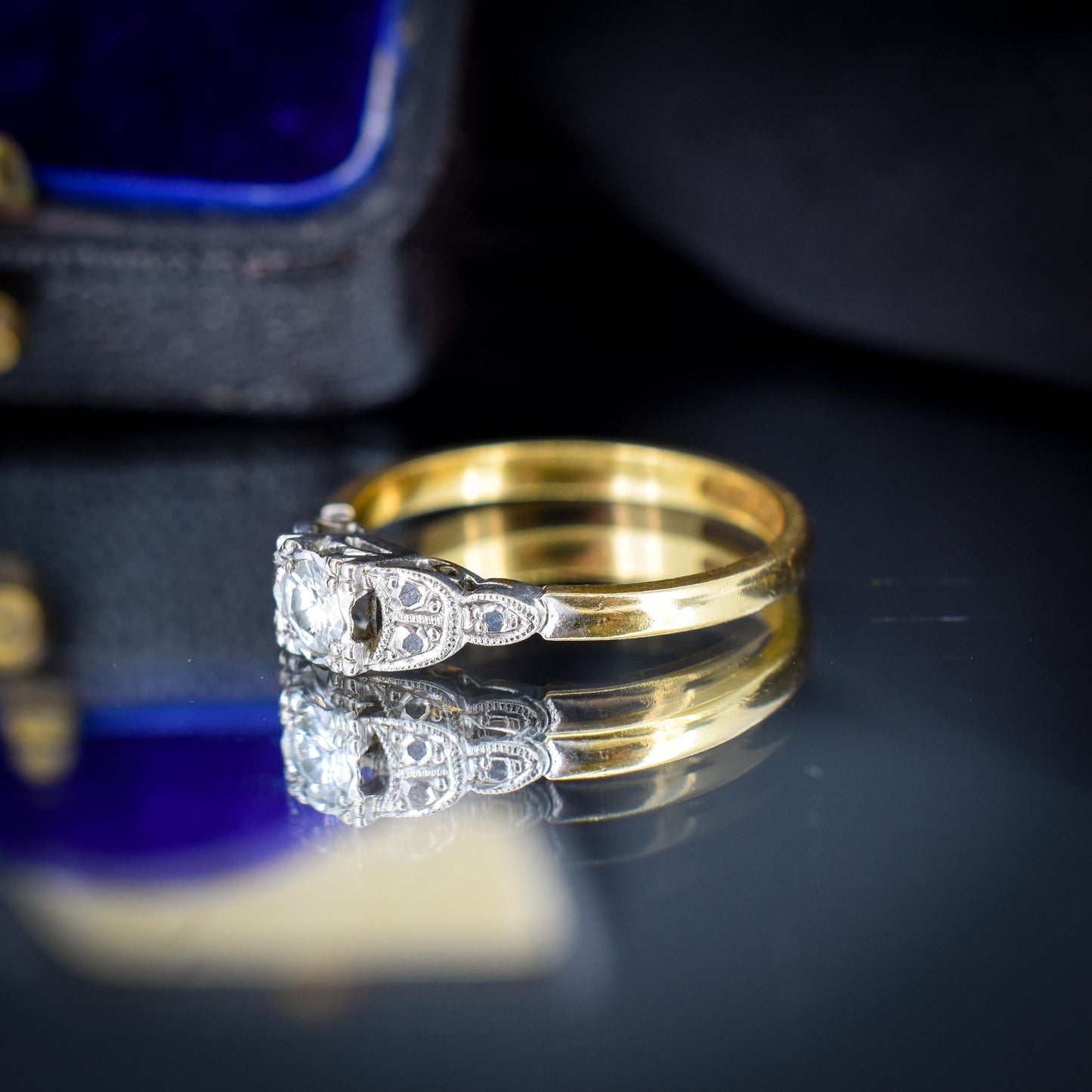 Antique 0.20ct Diamond Square Solitaire 18ct Gold Engagement Ring - Art Deco