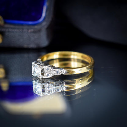 Antique 0.20ct Diamond Square Solitaire 18ct Gold Engagement Ring - Art Deco