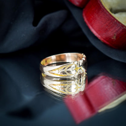 Antique Victorian 9ct Gold Fancy Love Heart Band Ring | Chester 1899