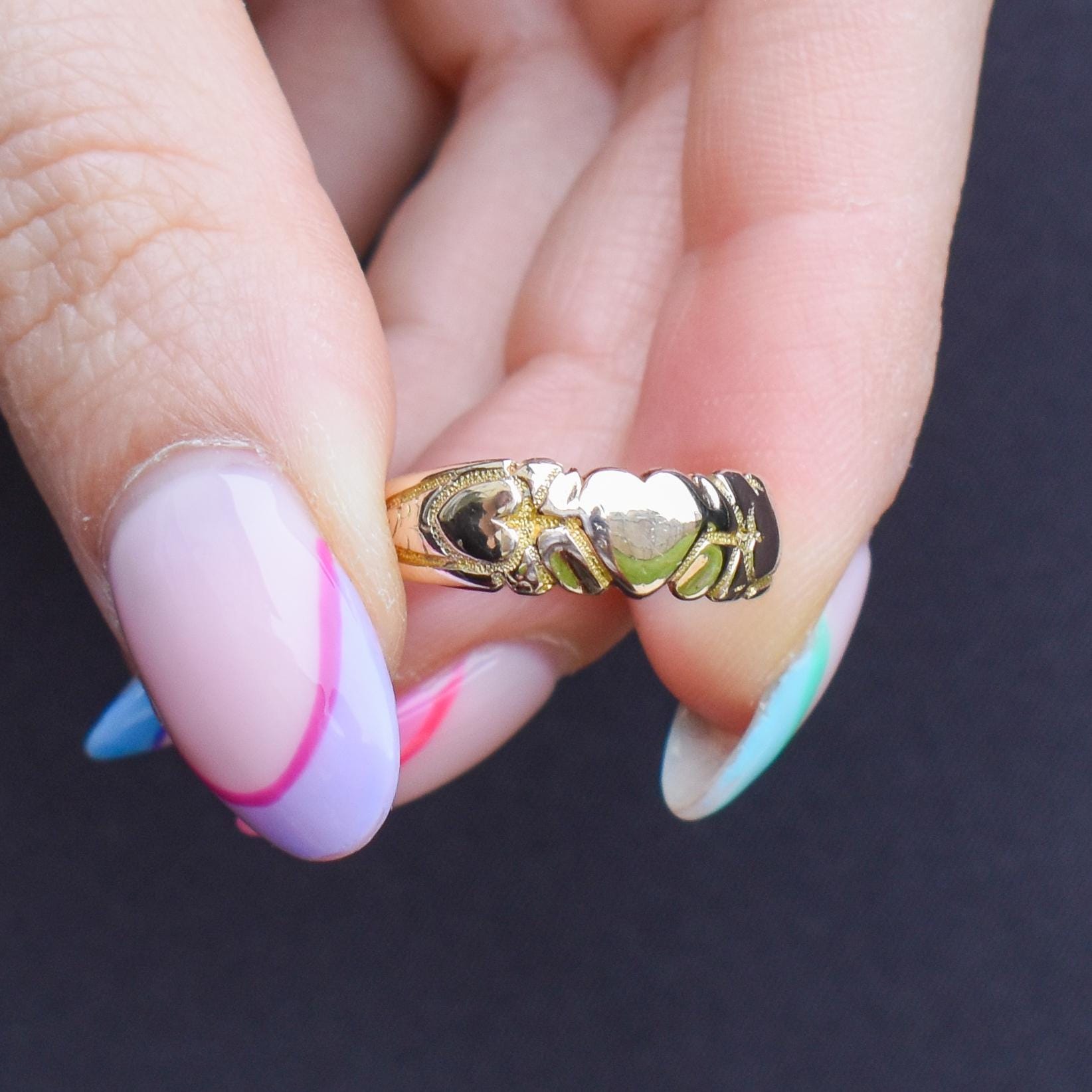 Antique Victorian 9ct Gold Fancy Love Heart Band Ring | Chester 1899