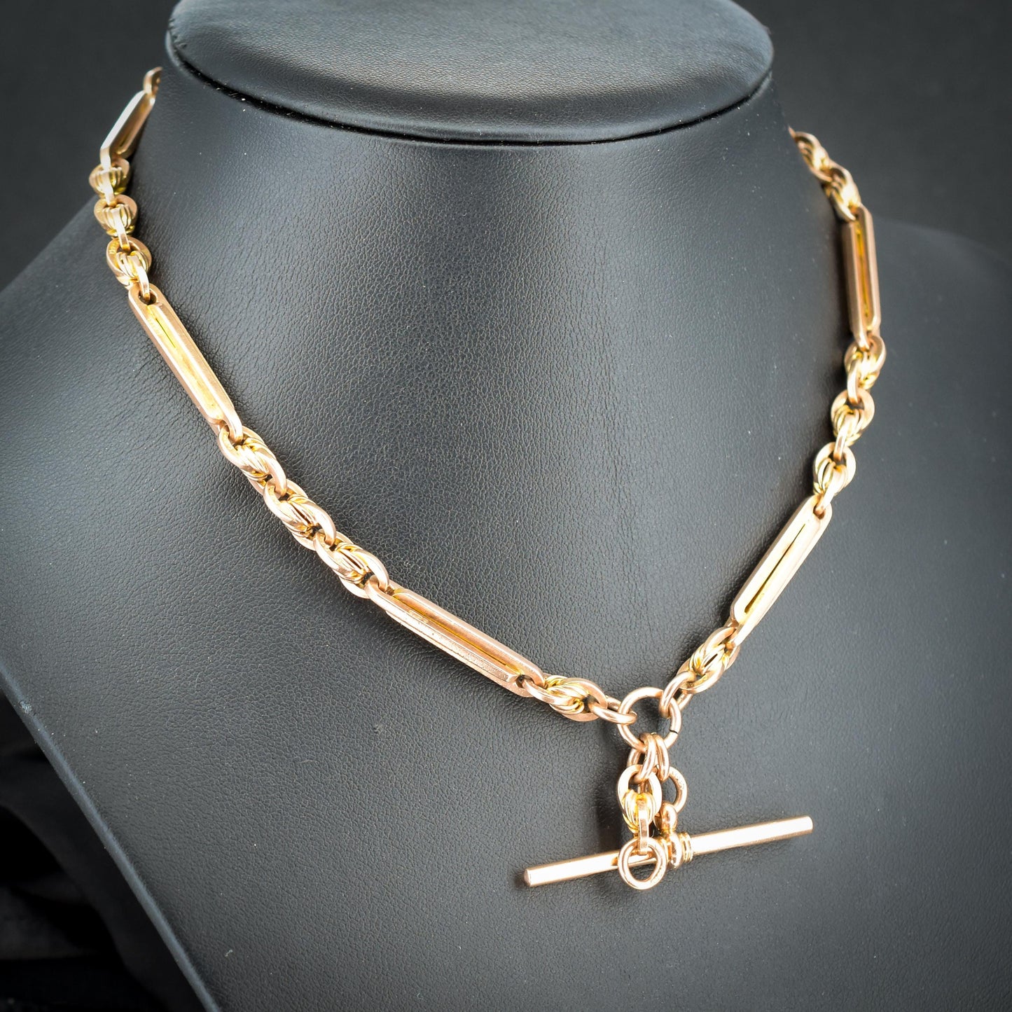 Antique '1924' 15" 9ct Gold Love Knot Link Double Albert Watch Chain Necklace