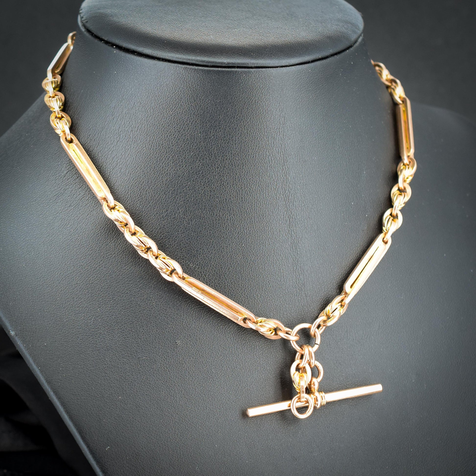 Antique '1924' 15" 9ct Gold Love Knot Link Double Albert Watch Chain Necklace