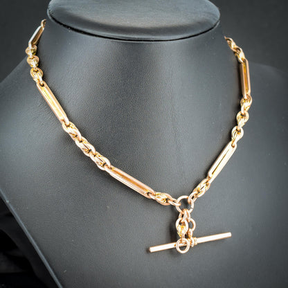 Antique '1924' 15" 9ct Gold Love Knot Link Double Albert Watch Chain Necklace