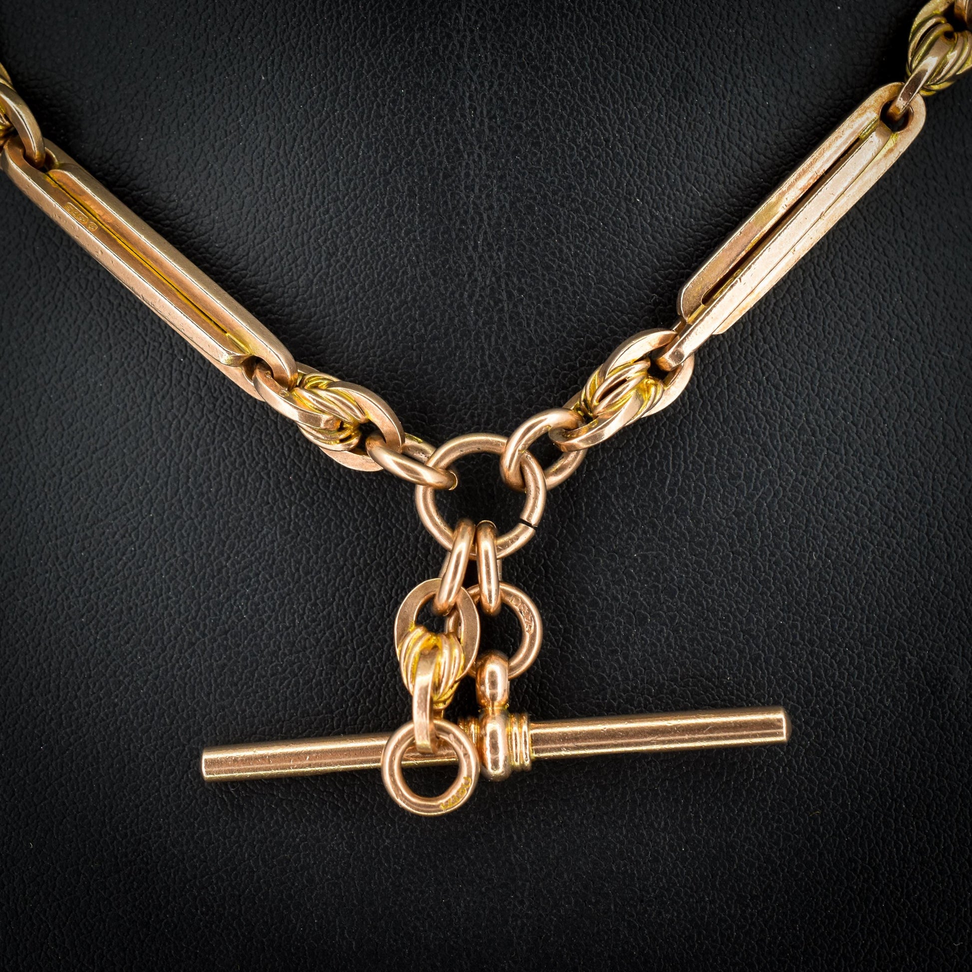 Antique '1924' 15" 9ct Gold Love Knot Link Double Albert Watch Chain Necklace
