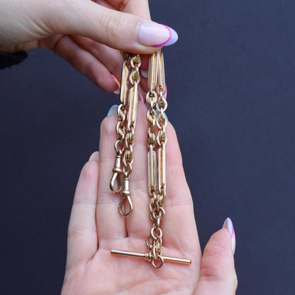 Antique '1924' 15" 9ct Gold Love Knot Link Double Albert Watch Chain Necklace