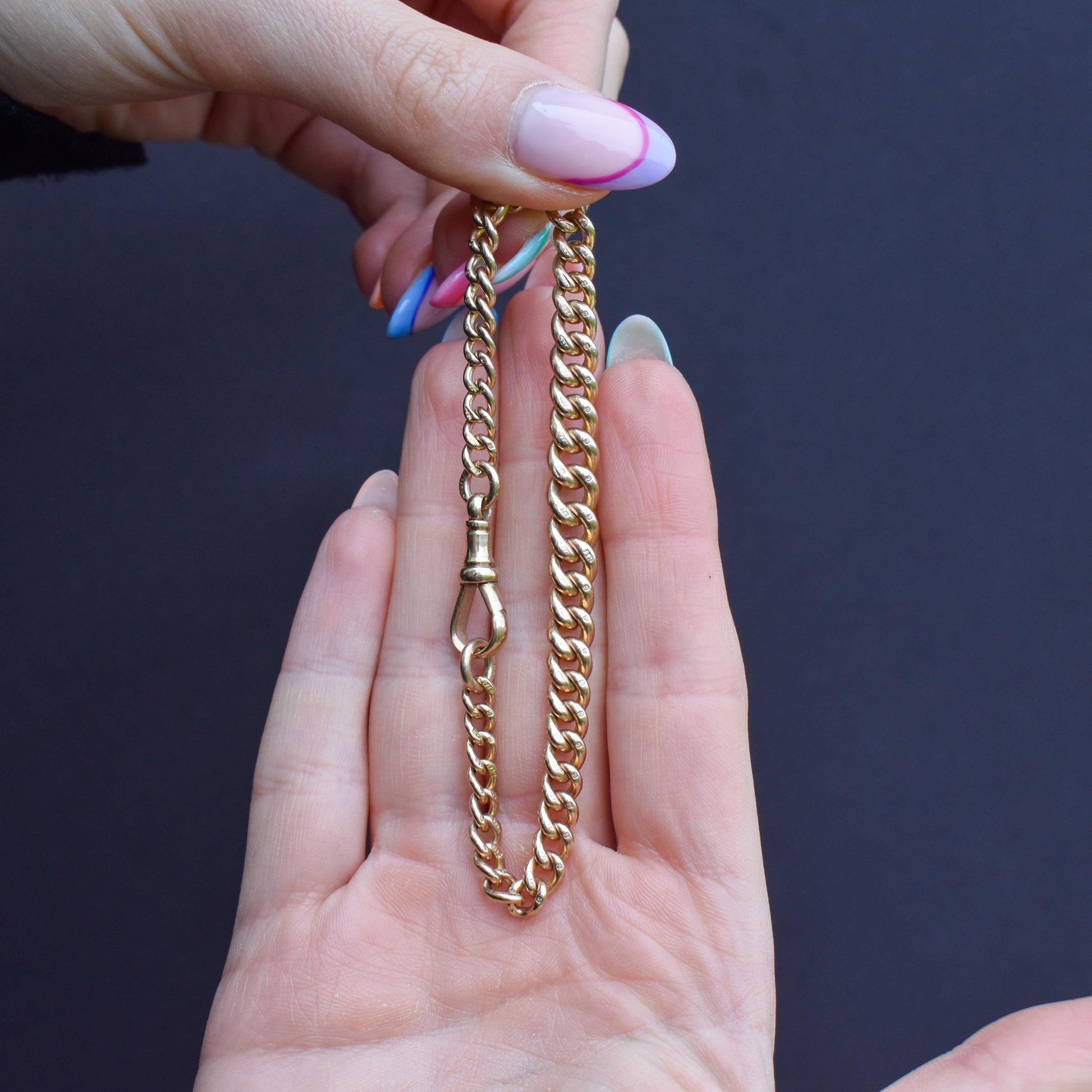 Antique 9ct Gold Curb Link Dog Clip Bracelet | 7.75"