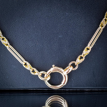 Antique 15ct Yellow Gold Trombone and Love Knot Chain Necklace with Bolt Ring | 20.5"